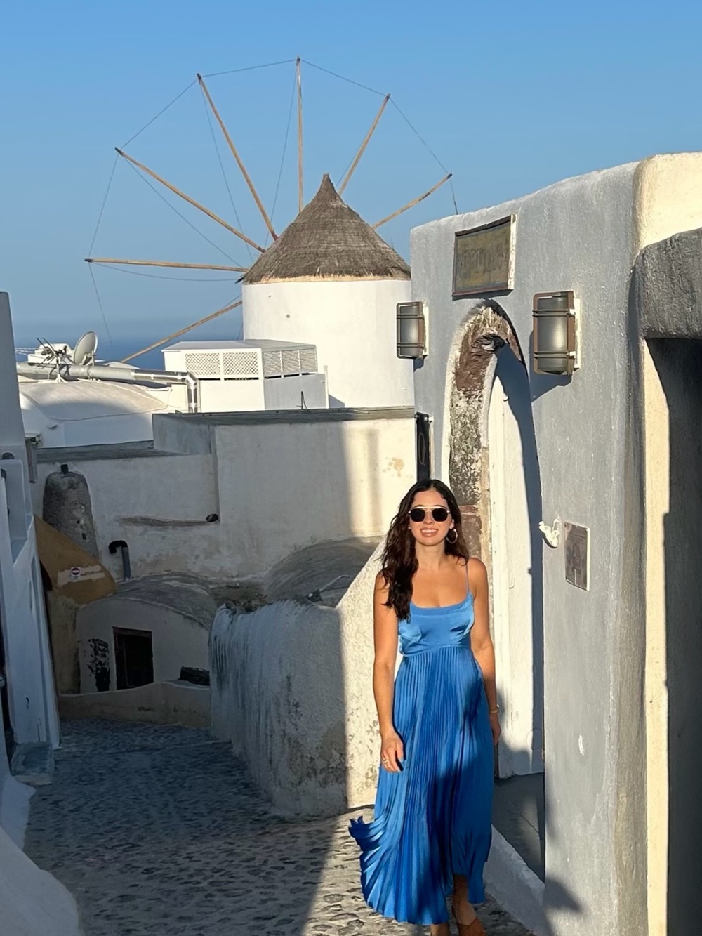 Blue Pleated Satin Dress